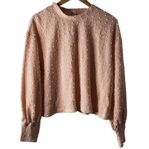 New In x Love Riche | Gauzy Lightweight Popcorn Knit Sweater | Pink | Large